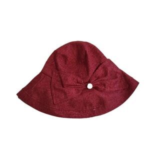 RED wide brim bucket hat with strap beachwear